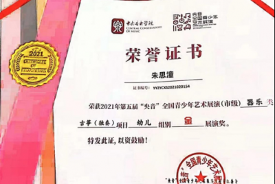 2021年朱思潼所获荣誉（指导老师：蒋辰莹）