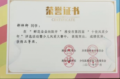 2021年邵梓轩所获荣誉（指导老师：唐彩霞）