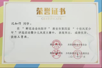 2021年沈知行所获荣誉（指导老师：唐彩霞）