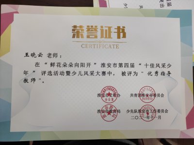 2021年王晓云老师所获荣誉