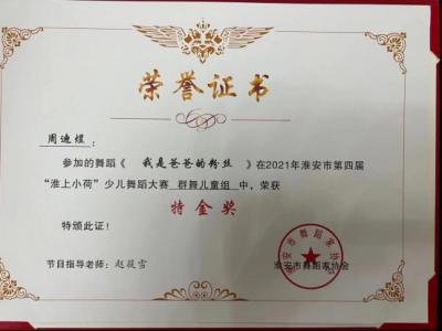 2021年周迪煜所获荣誉（指导老师：赵筱雪）