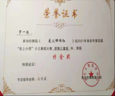 2021年罗一依所获荣誉（指导老师：丛佳薇）